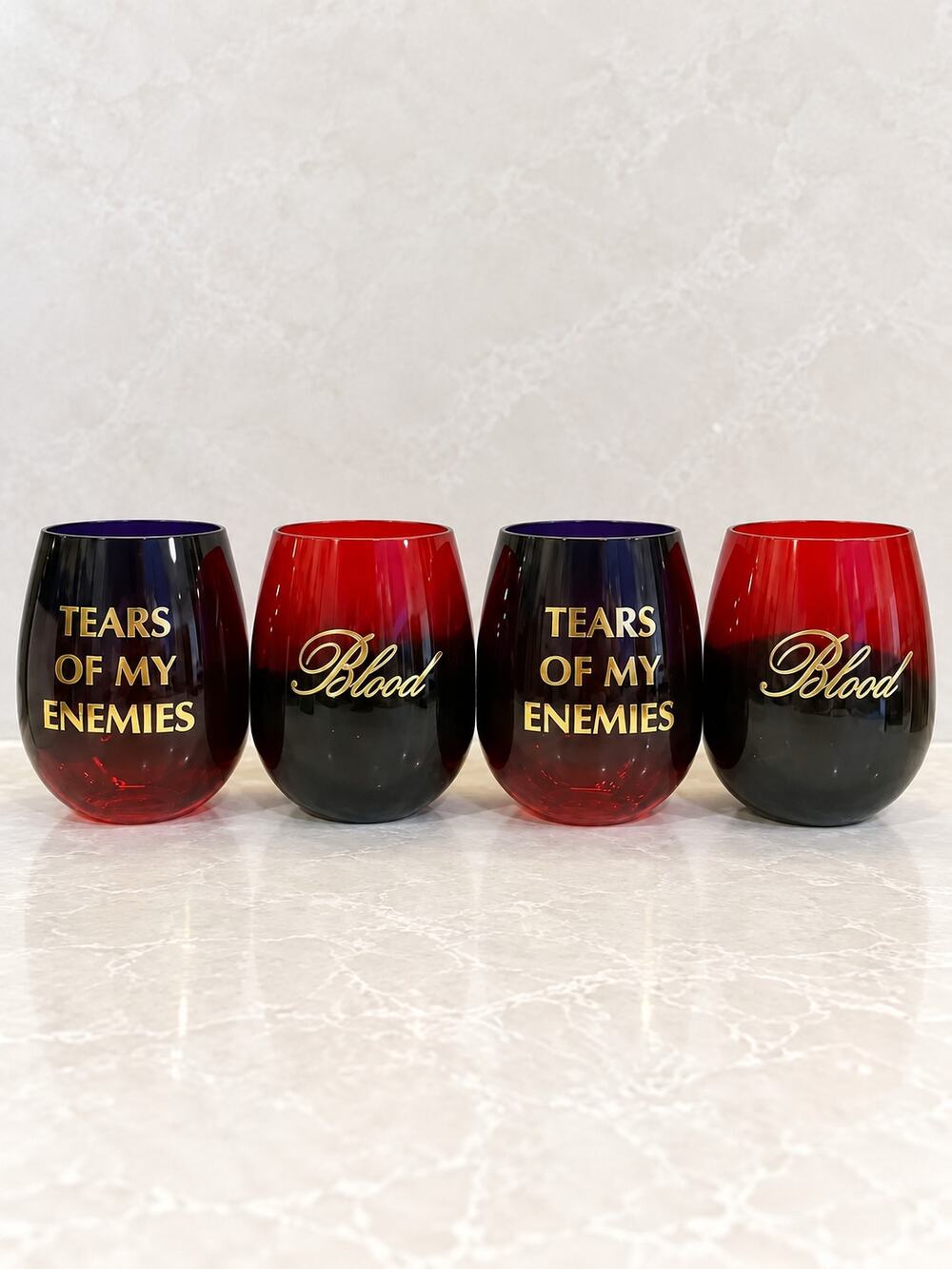 Halloween Ombre Stemless Drinkware Glasses Set of 4 Blood Tear